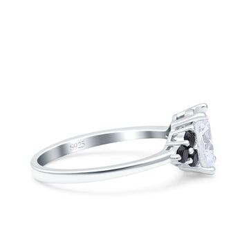 Art Deco Oval Wedding Bridal Ring Black Round Simulated Cubic Zirconia 925 Sterling Silver